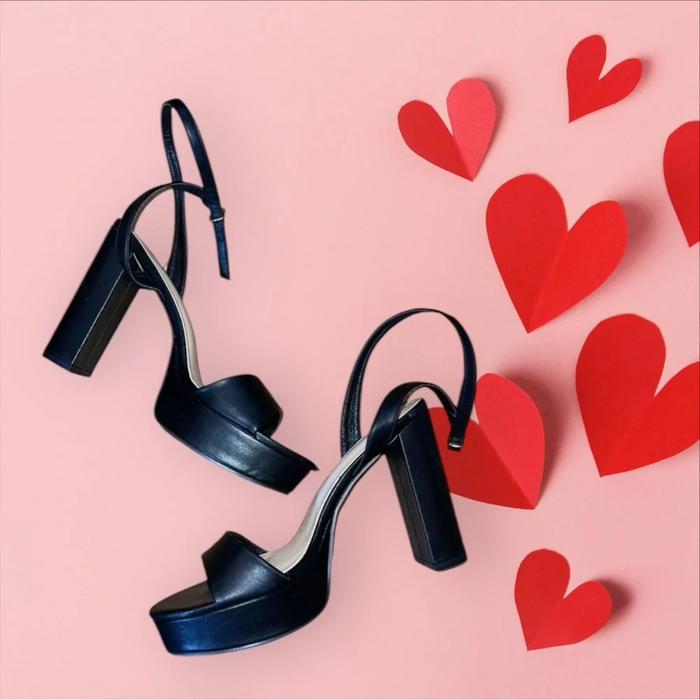 SHEIN Black Platform Sandals | Ankle Wrap Strappy Heels | Retro 70s | 9